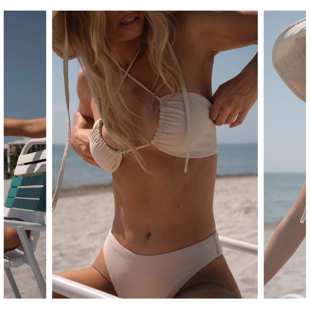 Textured Cream Tie-Front Bikini Set - Women Swim Bikinis